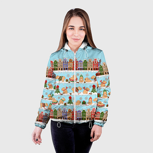 Женская куртка Капибара с семьей на прогулке / 3D-Белый – фото 4