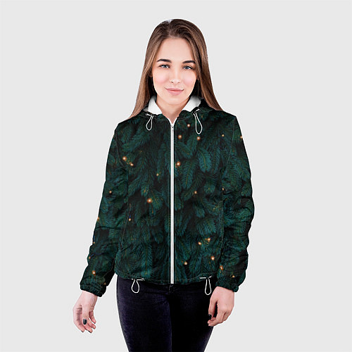Женская куртка Ёлка и гирлянды / 3D-Белый – фото 4