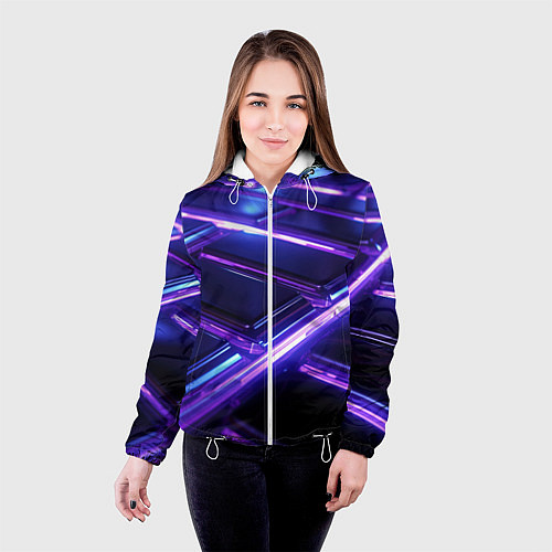 Женская куртка Фиолетовые неоновые плиты / 3D-Белый – фото 4