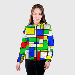 Куртка с капюшоном женская Геометрический жёлто-сине-красный, цвет: 3D-черный — фото 2