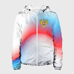 Куртка с капюшоном женская Герб России на фоне абстрактного триколора, цвет: 3D-белый