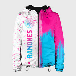 Куртка с капюшоном женская Ramones neon gradient style по-вертикали, цвет: 3D-черный