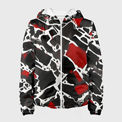 Куртка с капюшоном женская Кляксы чёрные и красные, цвет: 3D-белый