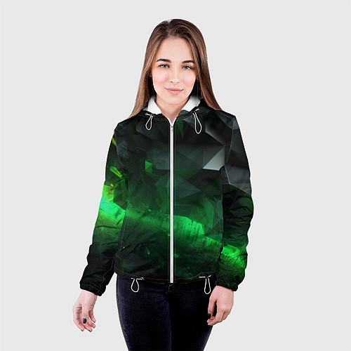 Женская куртка Асимметрия зеленого узора / 3D-Белый – фото 4