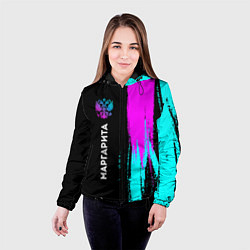 Куртка с капюшоном женская Маргарита и неоновый герб России по-вертикали, цвет: 3D-черный — фото 2