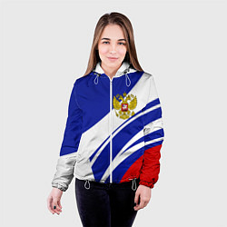 Куртка с капюшоном женская Герб России на абстрактных полосах, цвет: 3D-белый — фото 2