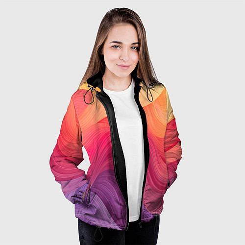 Женская куртка Желтый красный фиолетовый градиент / 3D-Черный – фото 3