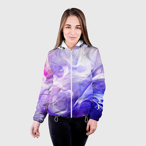 Женская куртка Белые узоры на абстрактном фиолетовом фоне / 3D-Белый – фото 4