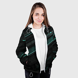 Куртка с капюшоном женская Черные объемные полосы с бирюзовой абстракцией, цвет: 3D-белый — фото 2