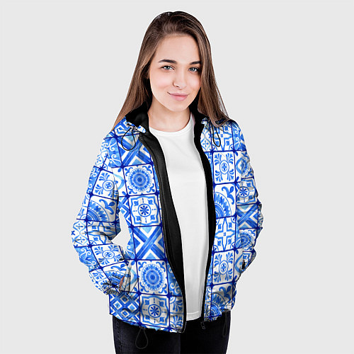 Женская куртка Голубая плитка из кухни / 3D-Черный – фото 3