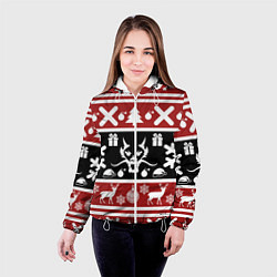 Куртка с капюшоном женская Новогодний дракон и олени, цвет: 3D-белый — фото 2