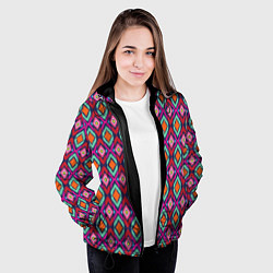 Куртка с капюшоном женская Узор имитация ткань икат розового цвета, цвет: 3D-черный — фото 2