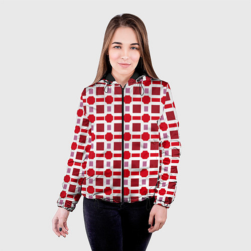 Женская куртка Красные кирпичики и белые полосы / 3D-Черный – фото 4