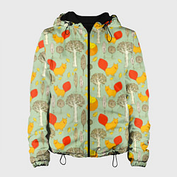 Куртка с капюшоном женская Лисы в лесу, цвет: 3D-черный