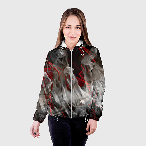 Женская куртка Дым и красные узоры / 3D-Белый – фото 4