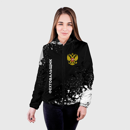 Женская куртка Фехтовальщик из России и герб РФ вертикально / 3D-Черный – фото 4