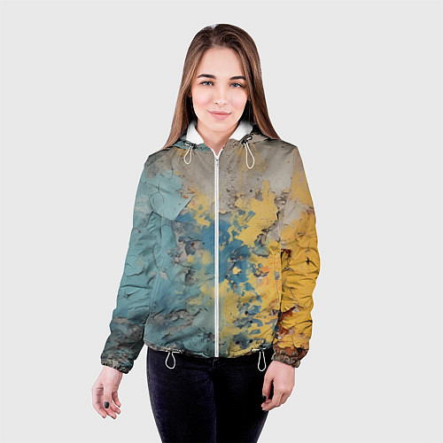 Женская куртка Гранжевая стена с краской / 3D-Белый – фото 4