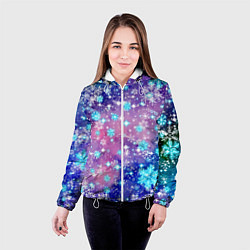 Куртка с капюшоном женская Снежинки - морозный паттерн, цвет: 3D-белый — фото 2