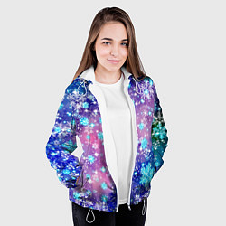 Куртка с капюшоном женская Снежинки - морозный паттерн, цвет: 3D-белый — фото 2