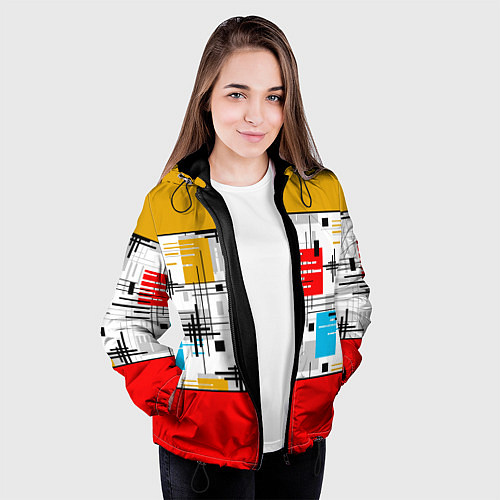 Женская куртка Узор красного горчичного цвета / 3D-Черный – фото 3