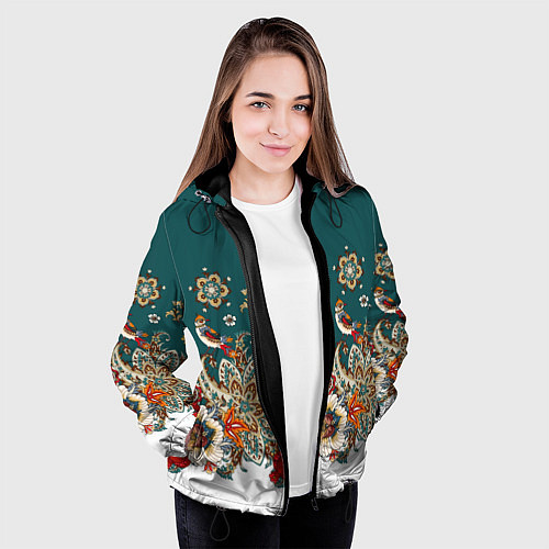 Женская куртка Индийский орнамент с птицами / 3D-Черный – фото 3