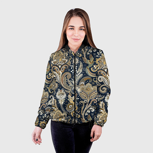 Женская куртка Индийские этнические узоры пейсли / 3D-Черный – фото 4