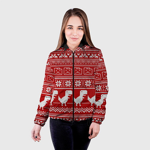 Женская куртка Динозаврик гугл хром - красный / 3D-Черный – фото 4