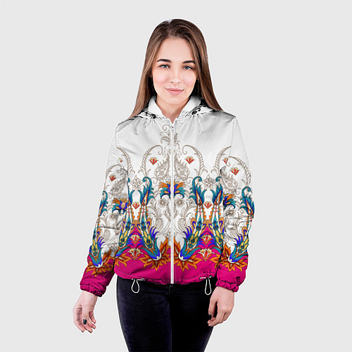 Женская куртка Цветочный сказочный узор / 3D-Белый – фото 4