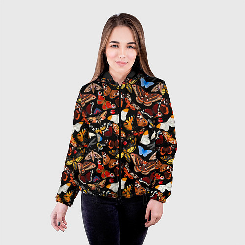 Женская куртка Разноцветные тропические бабочки / 3D-Черный – фото 4