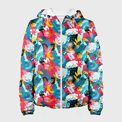 Куртка с капюшоном женская Тропический цветной узор, цвет: 3D-белый