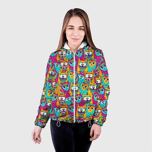 Женская куртка Разноцветные совы / 3D-Белый – фото 4