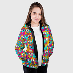 Куртка с капюшоном женская Разноцветные совы, цвет: 3D-черный — фото 2