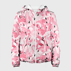 Куртка с капюшоном женская Стая розовых фламинго, цвет: 3D-белый