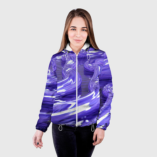 Женская куртка Фиолетовая вязкая абстракция / 3D-Белый – фото 4