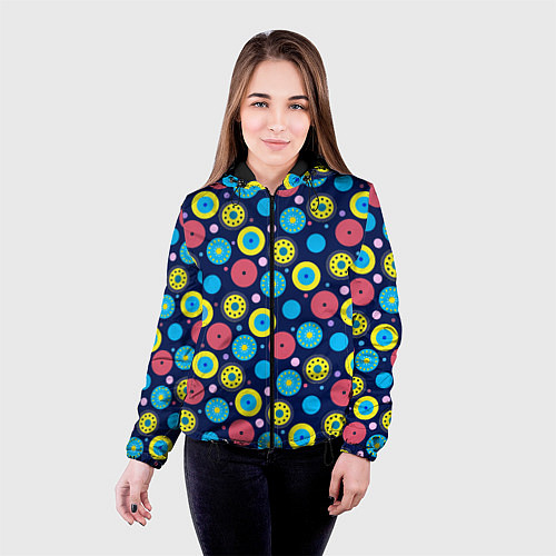 Женская куртка Геометрические узоры из кругов / 3D-Черный – фото 4