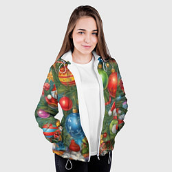 Куртка с капюшоном женская Новогодний принт на елке, цвет: 3D-белый — фото 2