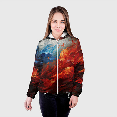 Женская куртка Абстрактный белый синий красный дым / 3D-Белый – фото 4