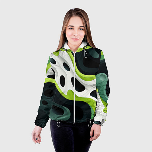 Женская куртка Белая вязкая текстура на зеленой / 3D-Белый – фото 4