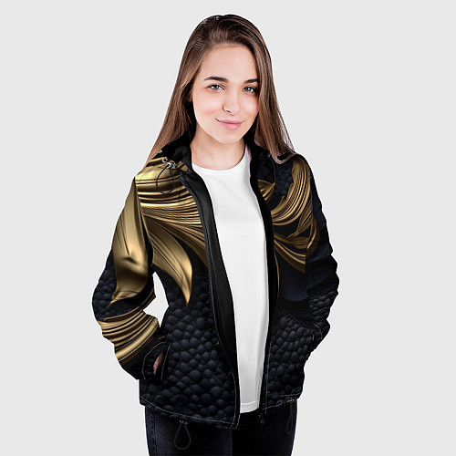 Женская куртка Золотые узоры в виде листьев / 3D-Черный – фото 3