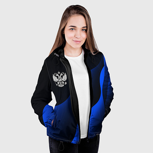Женская куртка Герб РФ - глубокий синий / 3D-Черный – фото 3