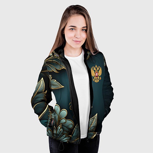 Женская куртка Золотые листья и герб России / 3D-Черный – фото 3