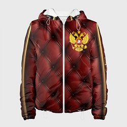 Женская куртка Золотой герб России на красном кожаном фоне