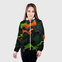 Куртка с капюшоном женская Зеленые и оранжевые кляксы, цвет: 3D-белый — фото 2
