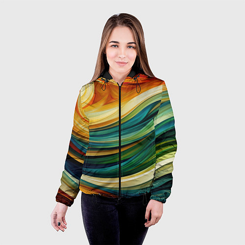 Женская куртка Абстракция с солнцем / 3D-Черный – фото 4