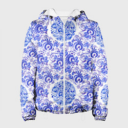 Куртка с капюшоном женская Новогодняя гжель роспись, цвет: 3D-белый