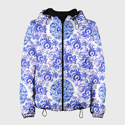 Куртка с капюшоном женская Новогодняя гжель роспись, цвет: 3D-черный