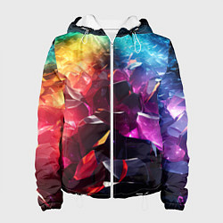 Куртка с капюшоном женская Радужные блестящие камни, цвет: 3D-белый