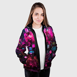 Куртка с капюшоном женская Летящие абстрактные кубики, цвет: 3D-черный — фото 2