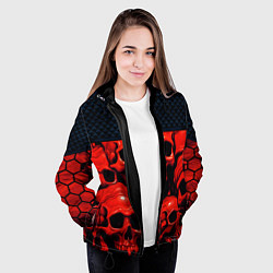 Куртка с капюшоном женская Расплавленные красные черепа стёжка, цвет: 3D-черный — фото 2