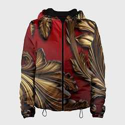 Женская куртка Золотые объемные листья на красном фоне